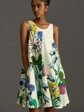 Maeve Cream Mini Dress with Bold Floral Print